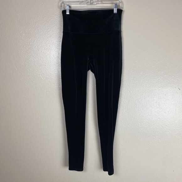 Spanx L Velvet Velour Leggings Pants Pull On Black High Rise Slim Tummy Control - Picture 1 of 4